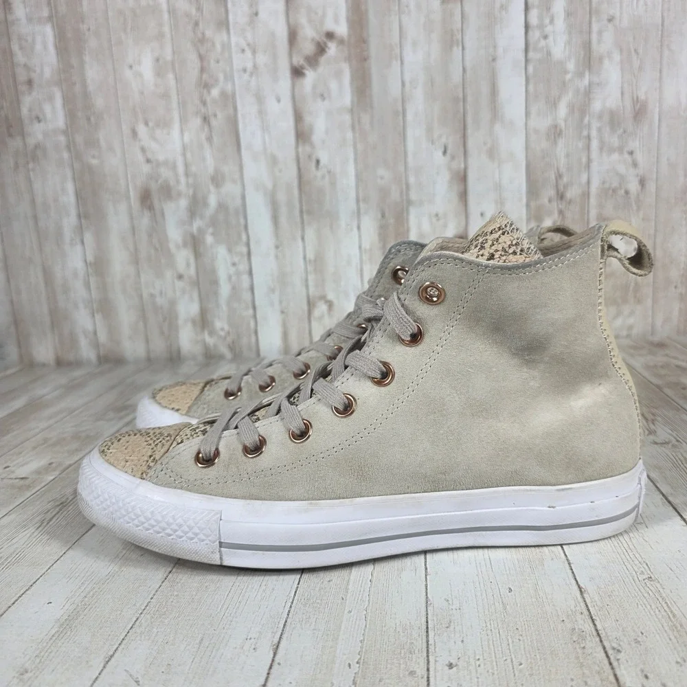 Converse Chuck Taylor All Star High Top Sneakers Beige Suede Snake Print Women 8